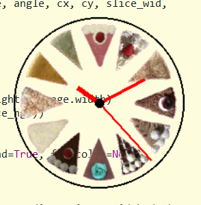 [An analog clock featuring cake slice images built with PIL in Python]