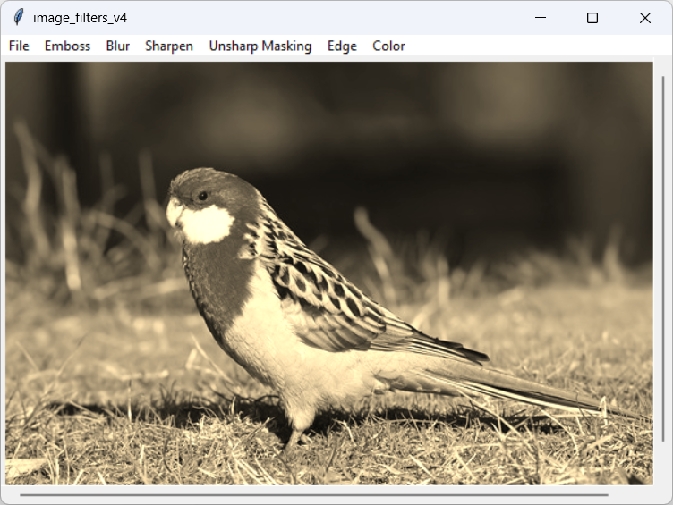 [A bird image converted to sepia tone in Python]