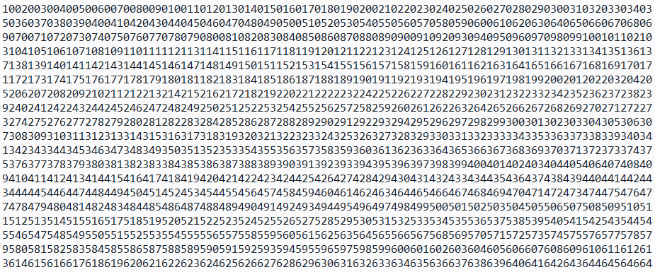 [The value 1 / 998001 produces a sequence of every three-digit number from 000 to 999 in order except 998]