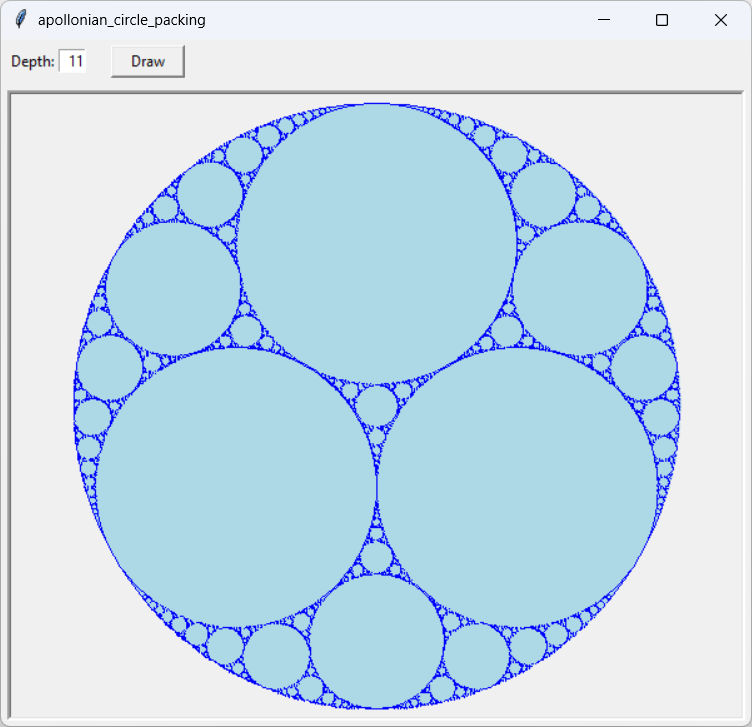 [An Apollonian circle packing fractal drawn in Python]