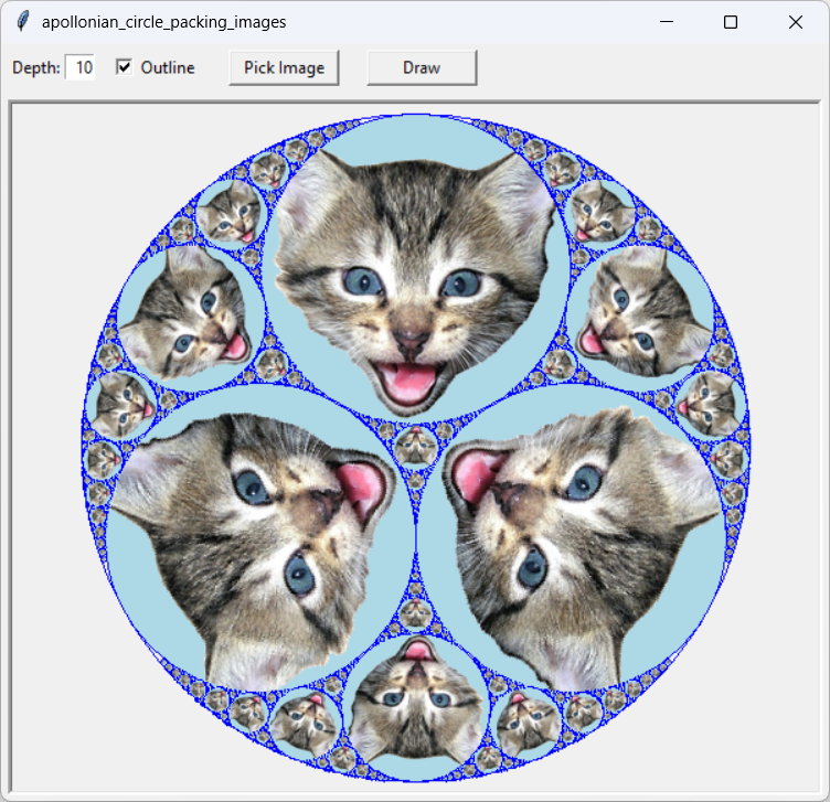 [An Apollonian circle packing fractal filled with images]