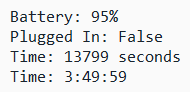 [This laptop's battery is 95% charged giving roughly 3 hours, 49 minutes, and 59 seconds remaining]