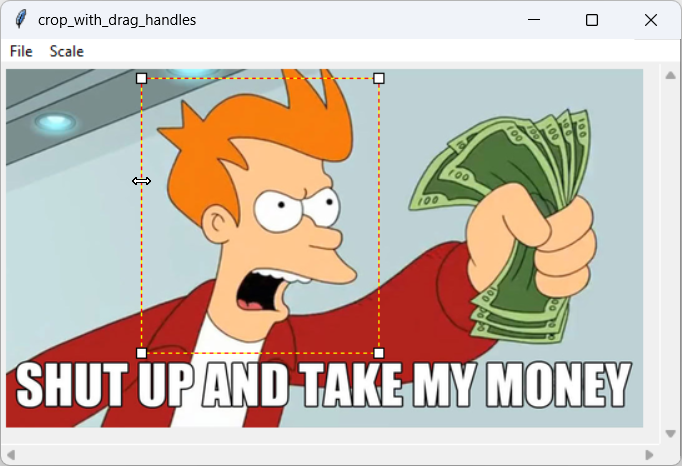 [This program lets you use drag handles to select an area for cropping in Python and tkinter]