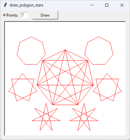 [This program connects the vertices on polygons in various ways to draw stars.]