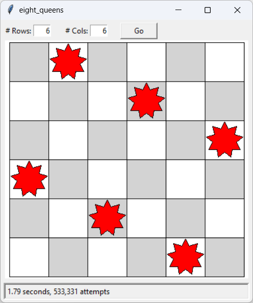 [A solution to the six queens problem found with Python]