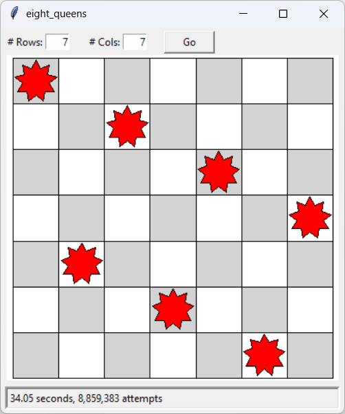 [A solution to the seven queens problem found with Python]