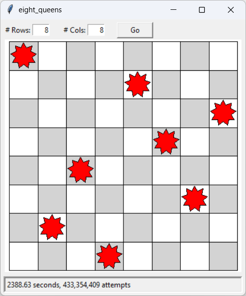 [A solution to the eight queens problem found with Python]