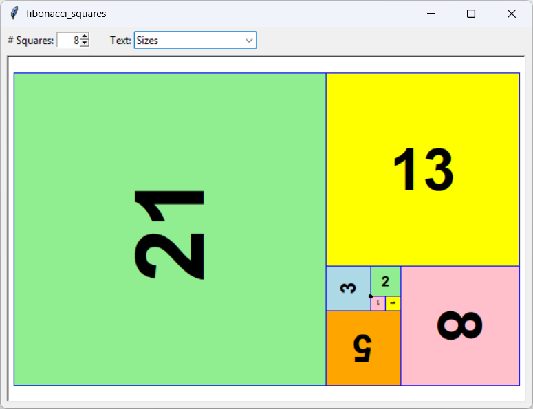 [Fibonacci squares drawn in Python]