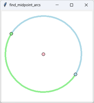 [Two points connected with arcs of their midpoint circle in Python]
