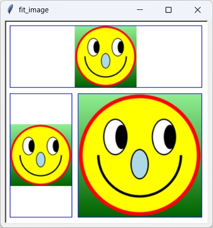 [A smiley face image fit to three different rectangles in Python]