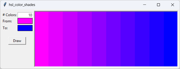 [10 colors blending from fuchsia to blue]