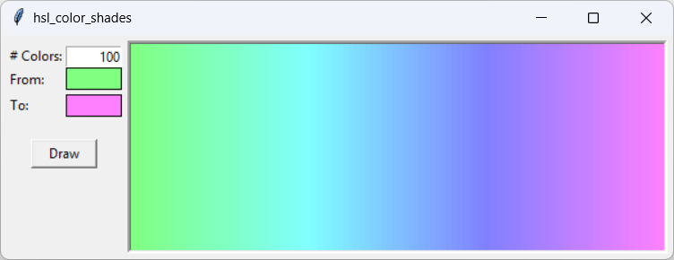 [100 colors ranging from light green to pale fuchsia]