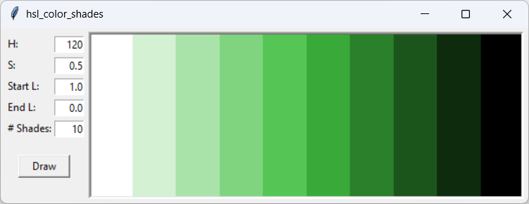 [10 shades of green created in Python]