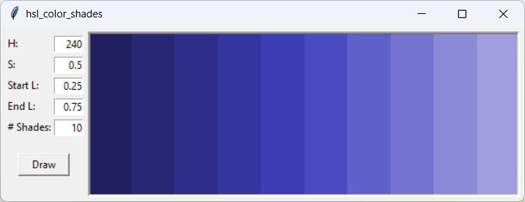 [10 shades of blue created in Python]