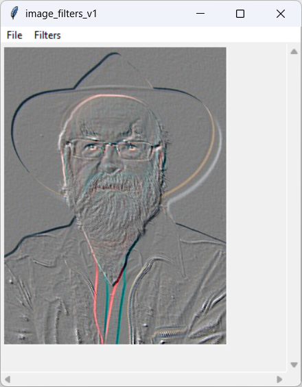 [A picture of Terry Pratchett after applying an embossing filter in Python]