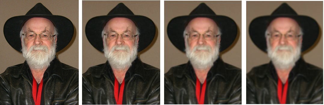 [A picture after blurring with Gaussian filters having widths of 3, 5, and 7 in Python]