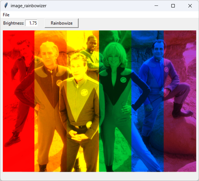 [A rainbowized image (colored with strips of different colors) in Python]