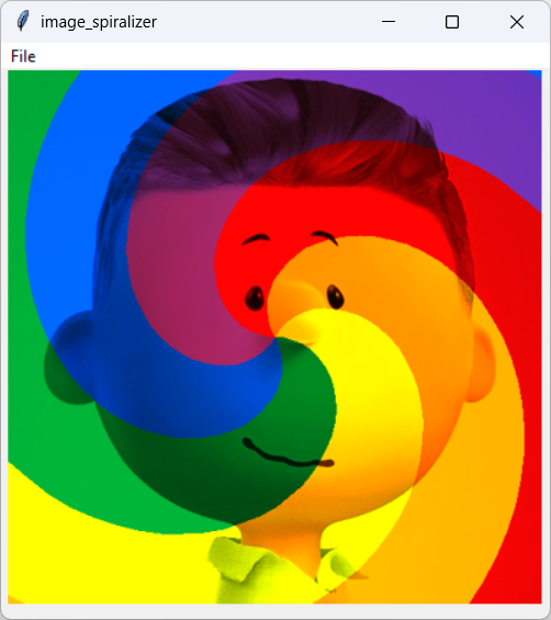 [An image shaded with a spiral of colors in Python]