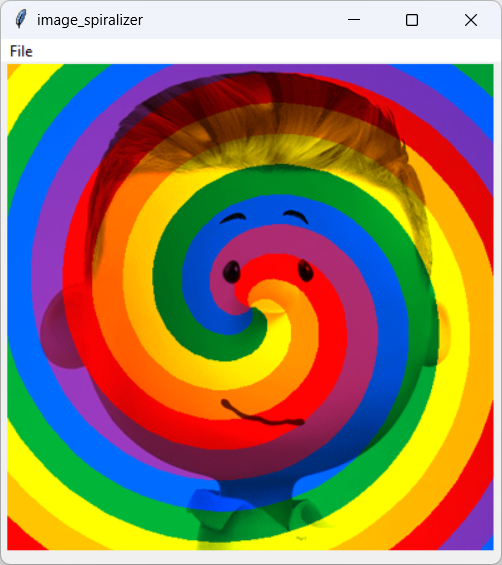 [An image shaded with a spiral of colors in Python]
