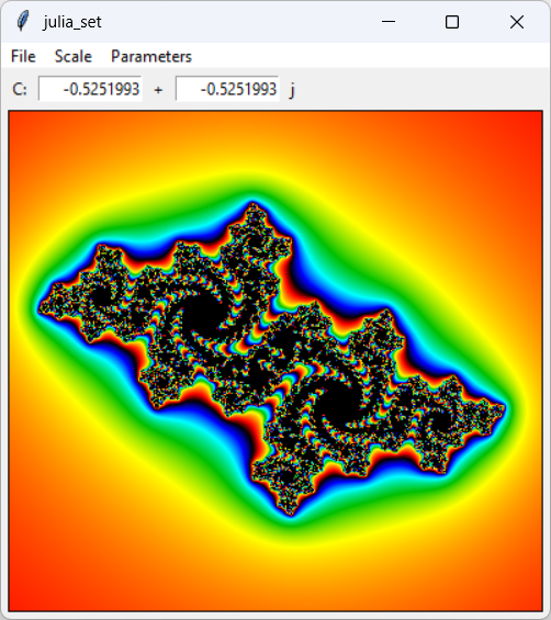 [This program draws Julia set fractals in Python]