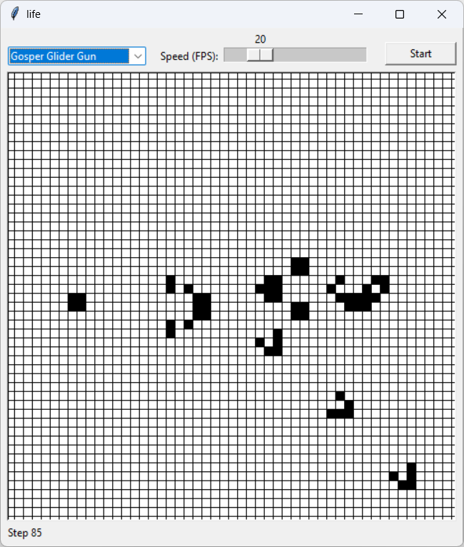 [The Gosper Glider Gun in Conway's game of life written Python]