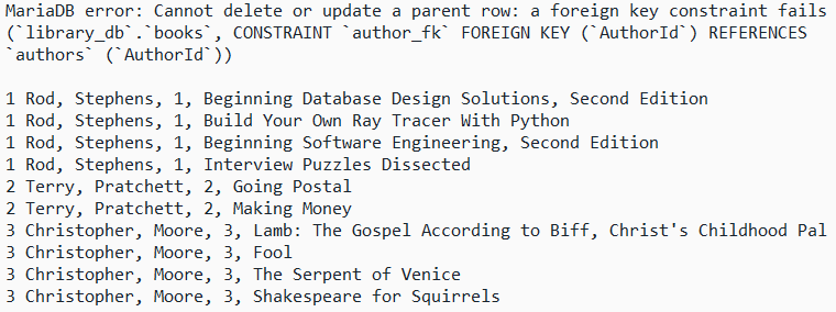 [The SQL CASCADE clause lets changes to one table affect constrained tables in Python]