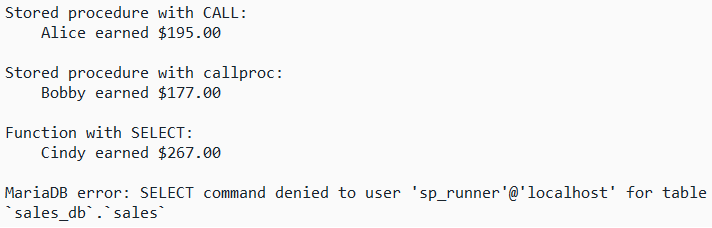 [Stored procedures let you define functions inside the database]