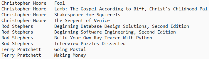 [Grouping author and book data while using the with statement to make resource cleanup easier in Python]