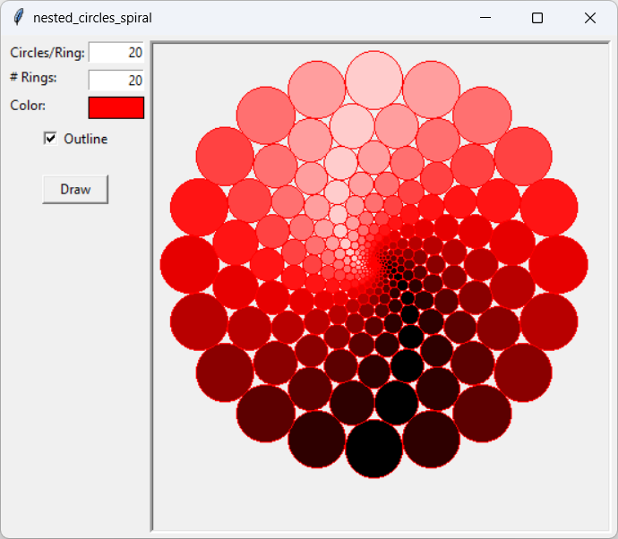 [Rings of nested circles colored to make a spiral pattern in Python]