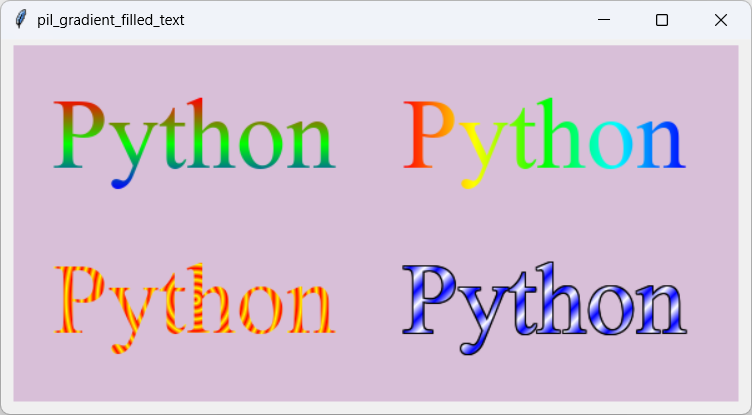 [Text that's filled with gradient brushes and then outlined with PIL in Python]