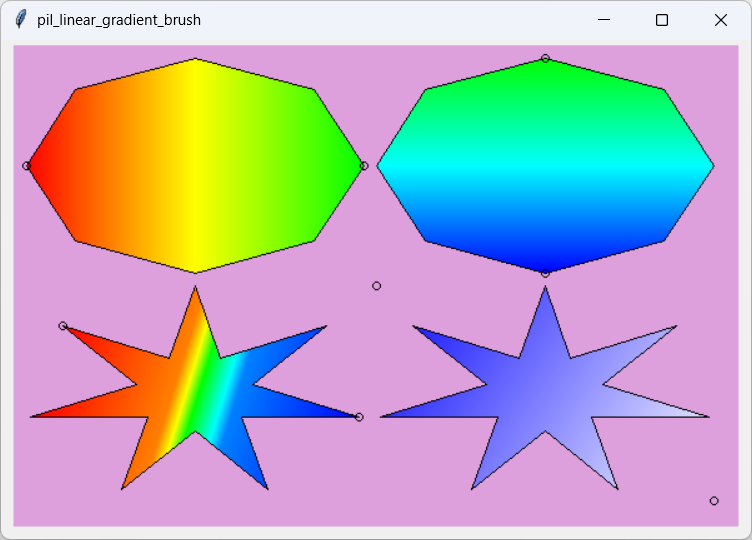 [Four polygons filled with linear gradient brushes using PIL and Python]