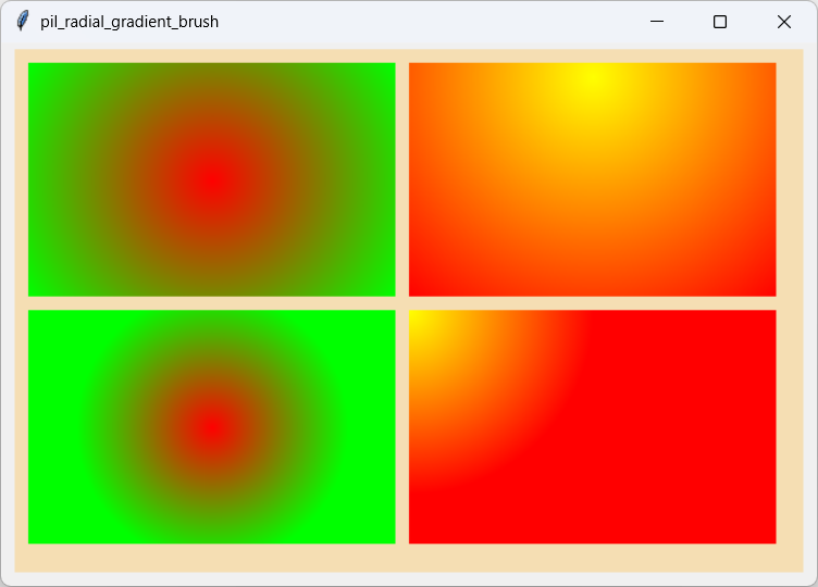 [Four rectangles filled with radial gradient brushes using PIL and Python]