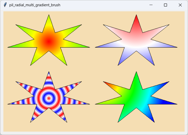 [Four stars filled with radial multi-gradient brushes using PIL and Python]