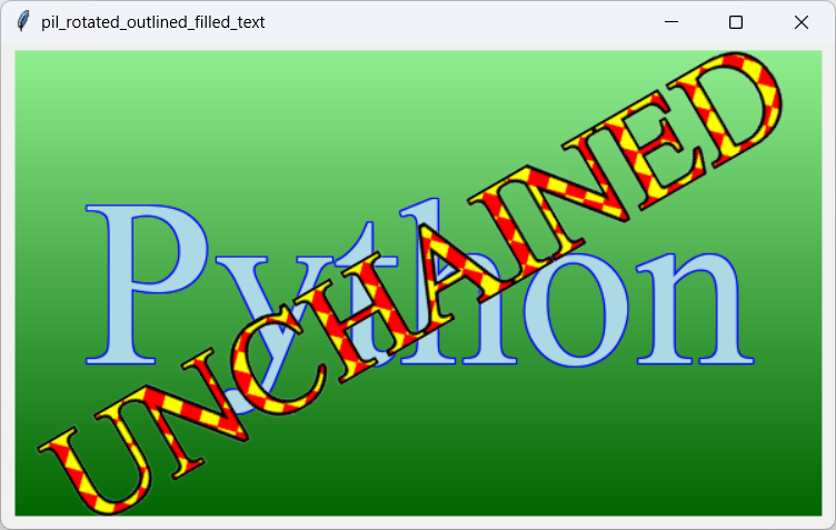 [Text that is rotated, outlined, and filled with a diamond pattern with PIL in Python]