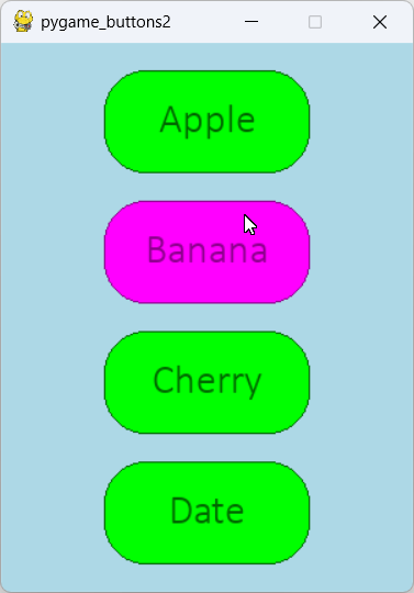 [Buttons made with Python and Pygame]