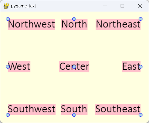[Text aligned in various ways with Python and Pygame]