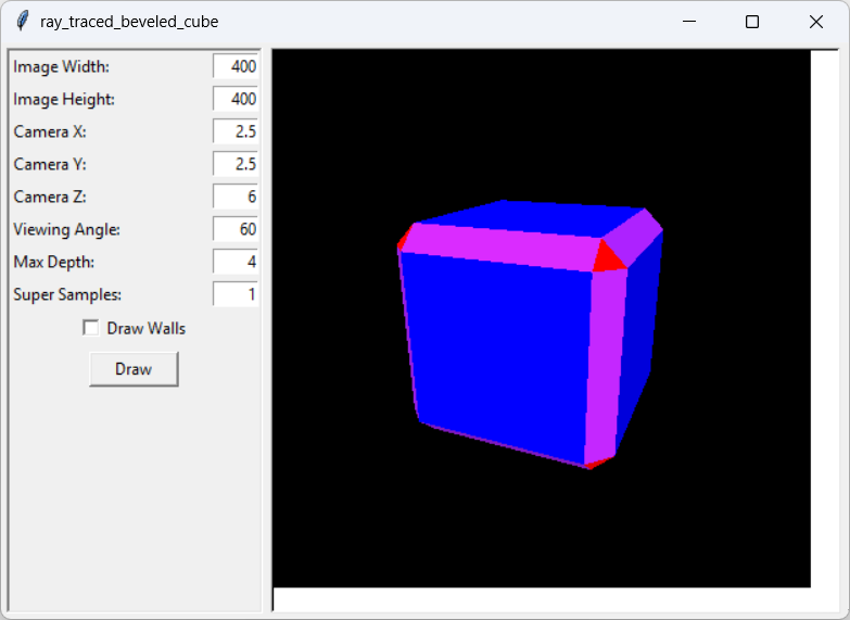 [A ray-traced beveled cube drawn in Python]