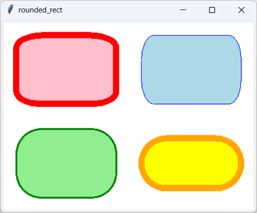 [Four rounded rectangles drawn in tkinter with Python]