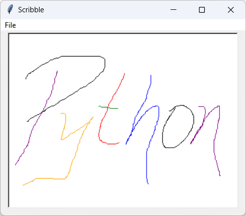 [This program lets the user scribble to make a drawing in Python and tkinter.]