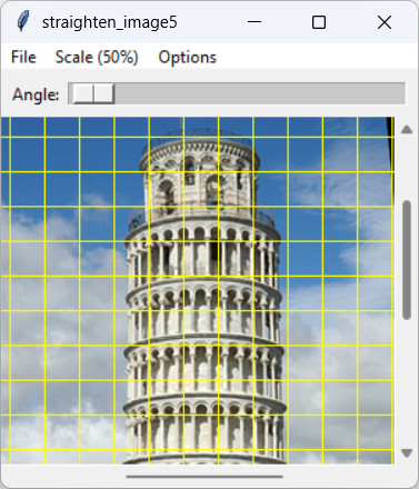 [This example lets you use a Scale widget to straighten images in Python]