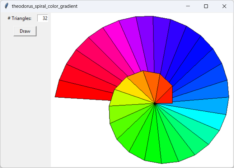 [A spiral of Theodorus with colors mapped to a color gradient in Python]