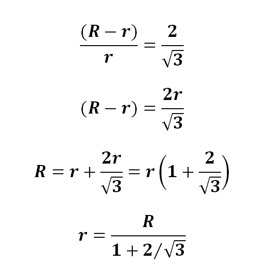 [These equations find r in terms of R]