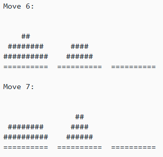 [Some of the output for solving the Tower of Hanoi puzzle in Python]