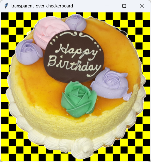 [An image with transparent parts drawn in top of a checkerboard with PIL in Python]