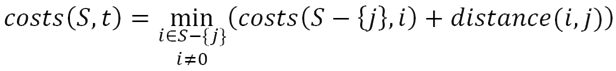 [The recurrence relation for finding paths using larger sets S]